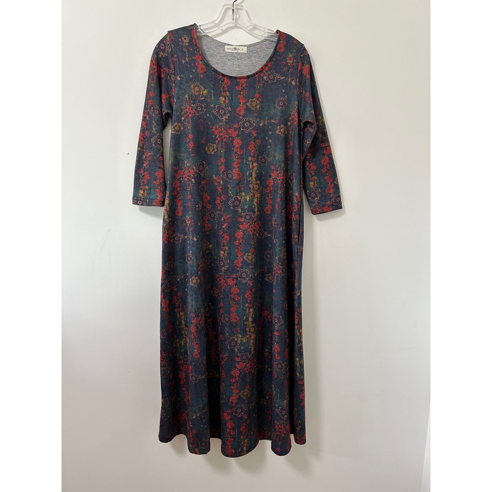 Natural Life Lottie Floral Maxi Dress Women S Blue Red Cottagecore Pockets